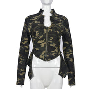 Camouflage Zipper Long Sleeve Stand Up Jacket GNZD 9527TD