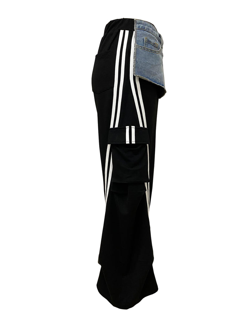 Denim Patchwork Loose Straight Pants LSD 2258