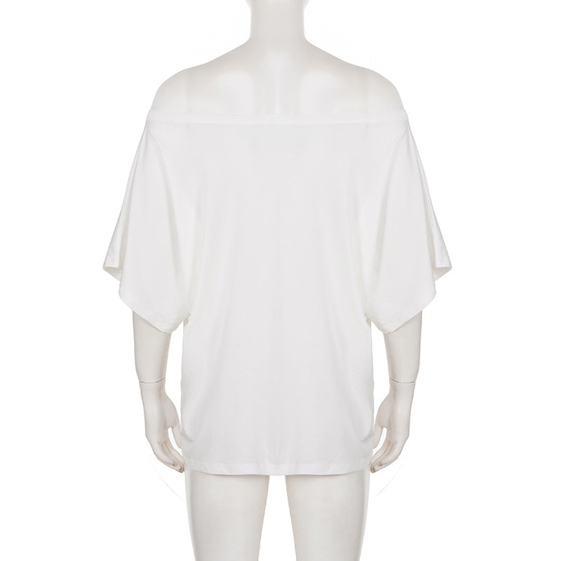 Solid Color Slash Shoulder T Shirts GPKJ MR47002