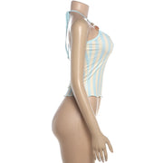 Halterneck Beading Stripe Tank Top GYME K6B10711A