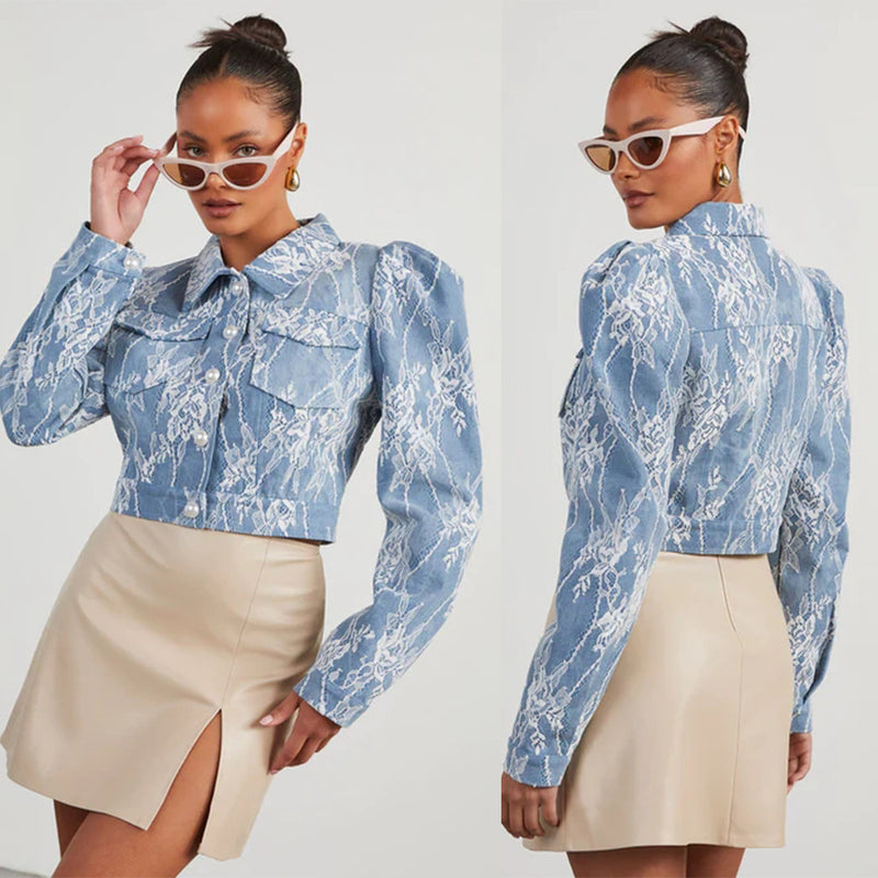 Casual Loose Floral Lace Denim Jacket GYAN 16802