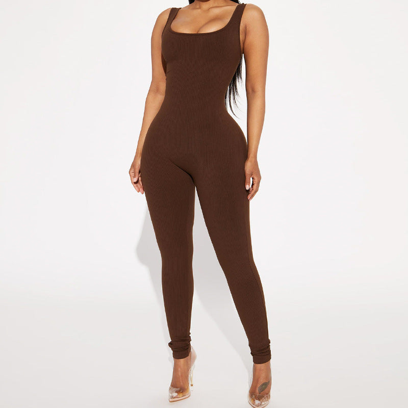 Solid Color Sleeveless Yoga Tight Jumpsuit GPBY 14472