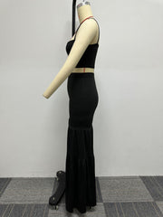 Plus Size Solid Sling Vest And Flare Pants Two Piece Set NY K2806
