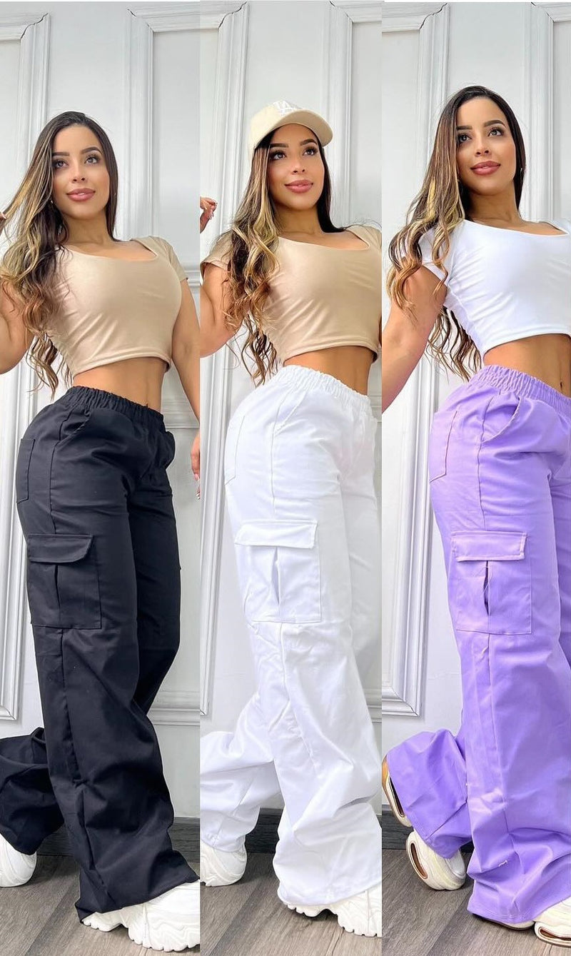 Casual Solid Coor Loose Straight Pants OLYF 6178