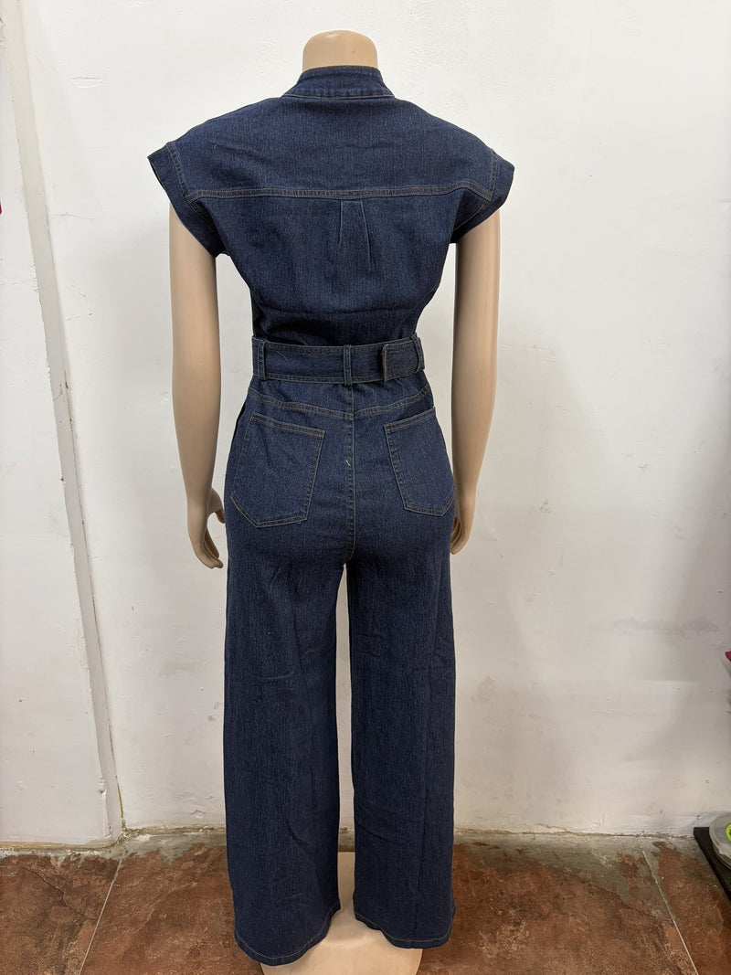 Fashion Patchwork Sleeveless Loose Jumpsuit With Belt OSM 4502