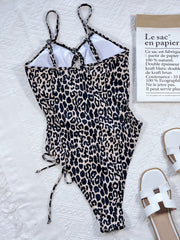 Leopard Print Cut out Drawstring One Piece Swimsuit CSYZ C88W