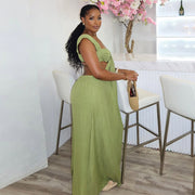 Solid Color Halterneck Tie Up Loose Jumpsuit GQLK KG1173