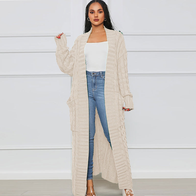 Solid Color Long Twist Sweater Cardigan Coat FSXF F380