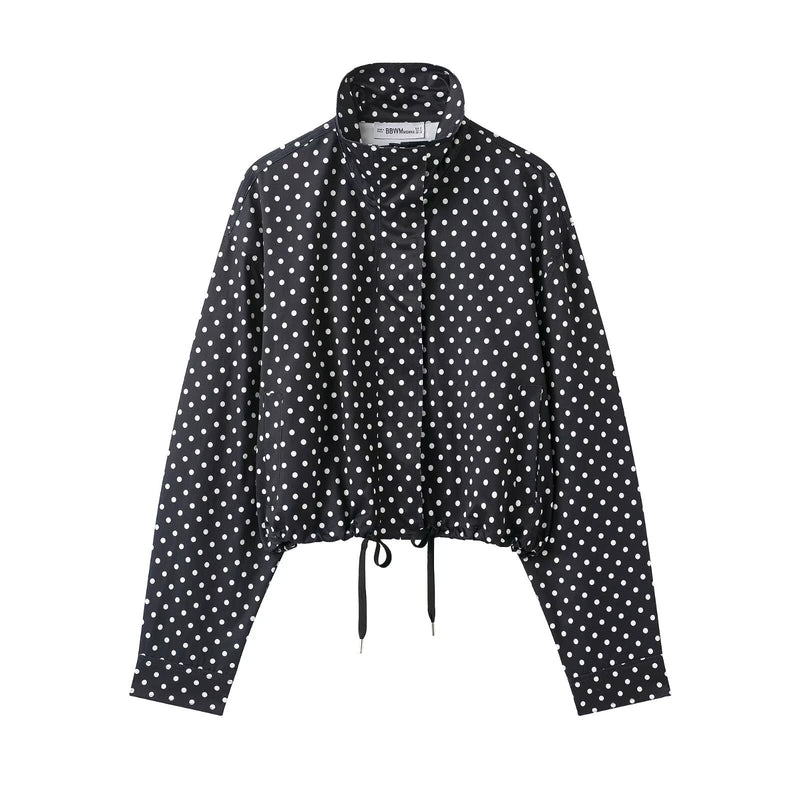 Polka Dot Print Long Sleeve Zipper Coats GYZS BB058