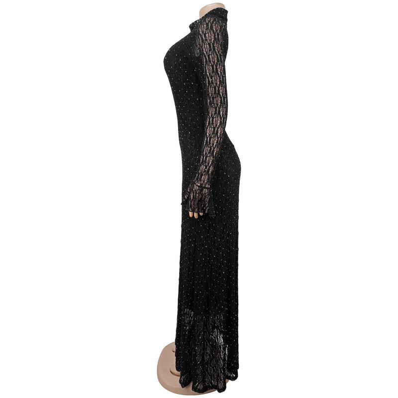 Lace See Through Long Sleeve Maxi Dress BY 7711