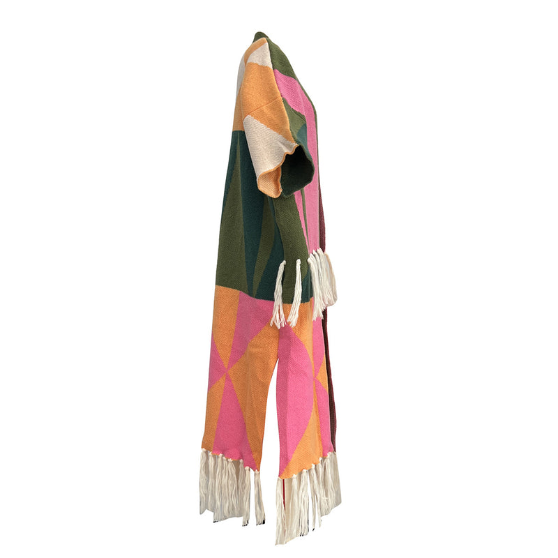 Casual Color Blocking Tassel Knit Coat TR 1291