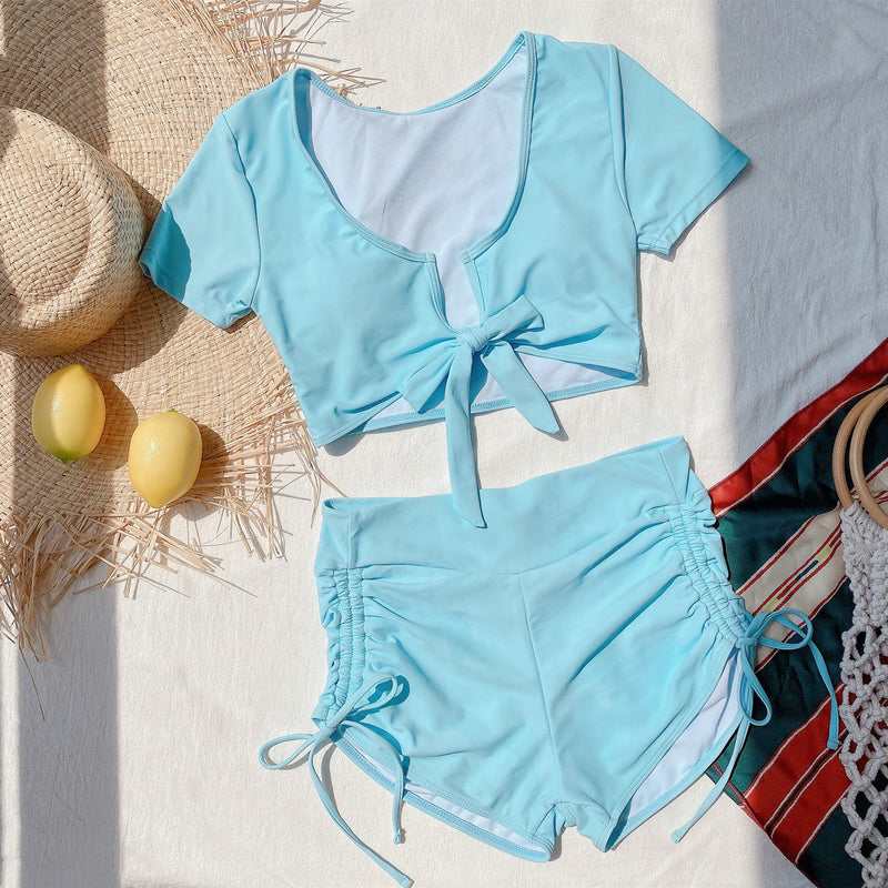 Sexy Short Sleeve High Waist Swimsuit Two Piece Set CSYZ B205W