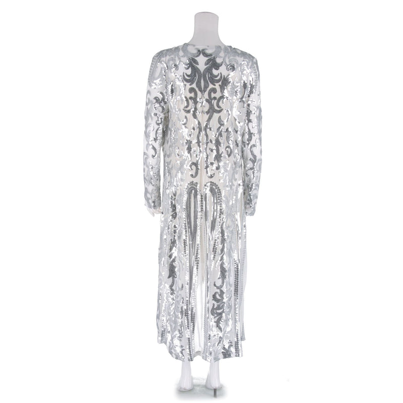 Plus Size Sequin Embroidered See Through Cardigan Coats GMMD 8088