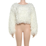 Solid Color Long Sleeve Tassel Tops Coats GZJQ W25L84137