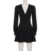Deep V Neck Long Sleeve Mini Dress GPKJ MR49373