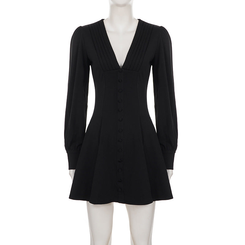 Deep V Neck Long Sleeve Mini Dress GPKJ MR49373