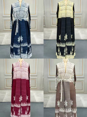 Pleated Long Sleeve Print Long Coat GZRF 602