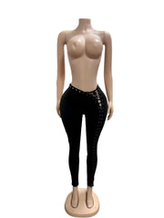 Solid Color Holow Out Tie Up Pants GFCF 1535
