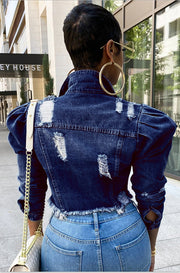 Ripped Bubble Sleeve Denim Jacket GQDH 911