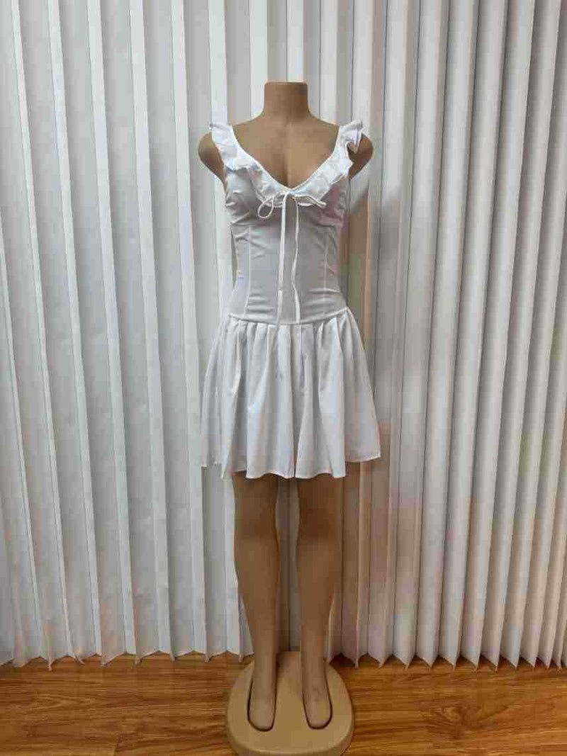 V Neck Solid Color Backless Mini Dress GMYU 9512