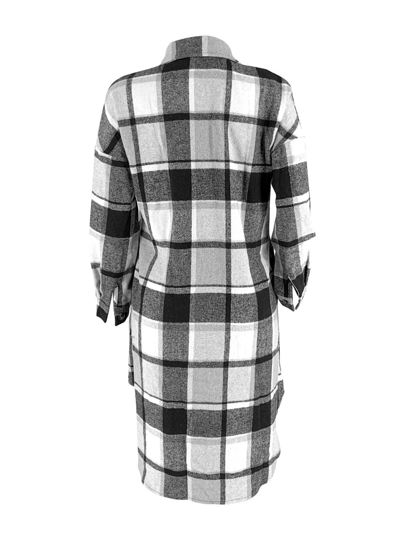 Plaid Print Long Sleeve Long Coats YH 5339
