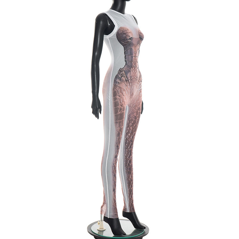 Print Sleeveless Tight Jumpsuit GDSF D26JP045