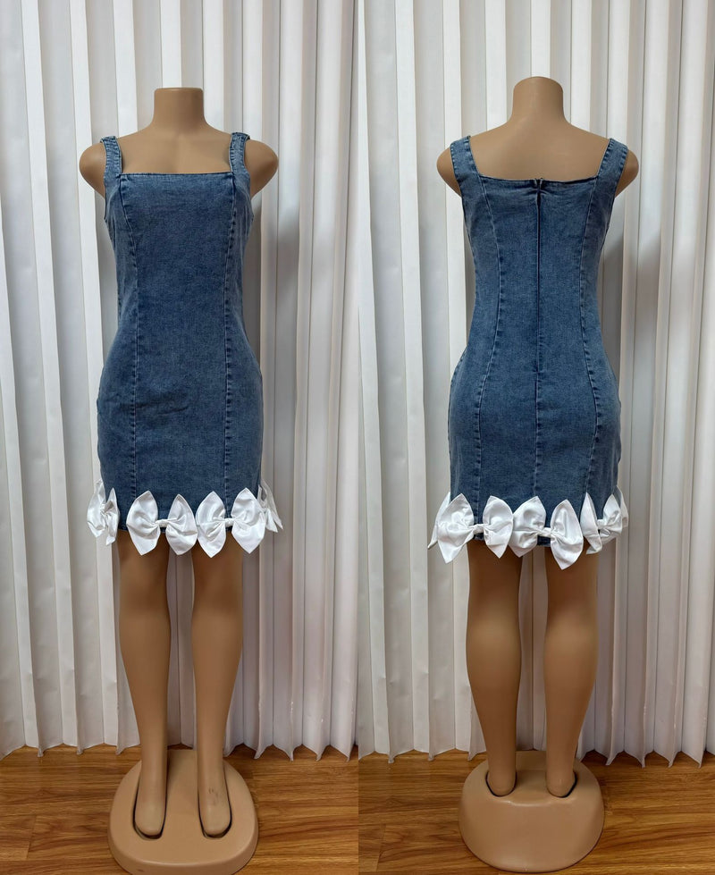 Flower Patchwork Denim Sleeveless Dress GADE 6777