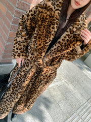 Plus Size Faux fur Leopard Print Rabbit Fur Extra Long Coat HHMY PO1022