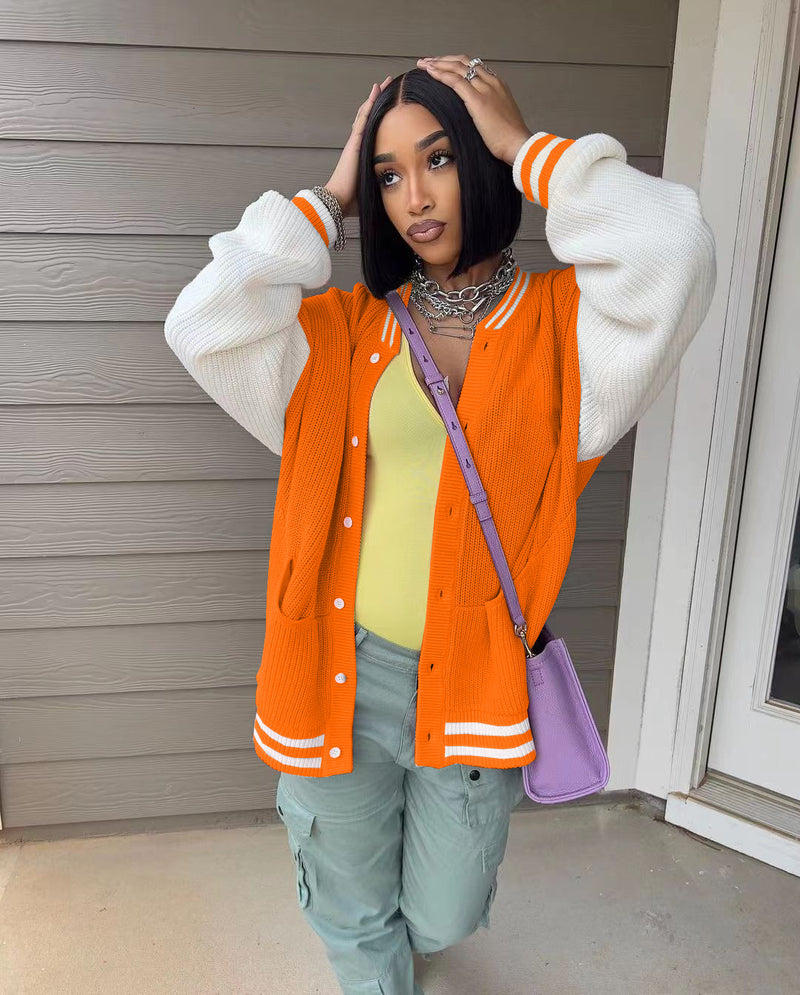 Color Blocking Long Sleeve Knits Jacket Coats TR 1276