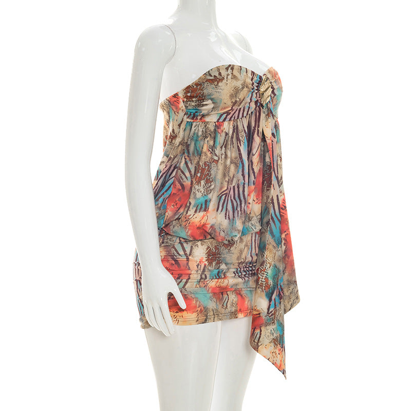 Print Off Shoulder Mini Dress GSZM D26DS100