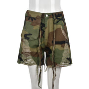 Plus Size Camouflage Print Tassel Short GBTF 6603PL