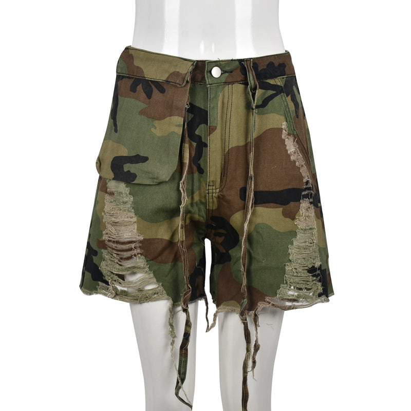 Plus Size Camouflage Print Tassel Short GBTF 6603PL
