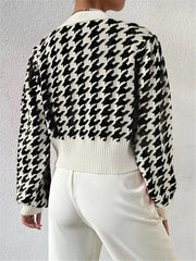 Houndstooth Patterned Knit Cardigan Coat GZYF 1087