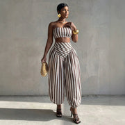 Stripe Warp Chest Top Lantern Pants 2 Piece Set GQLK 6695