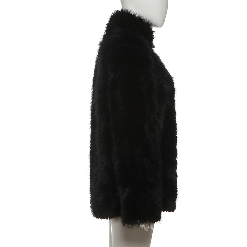 Long Sleeve Solid Color Plush Coat XEF K25C84302