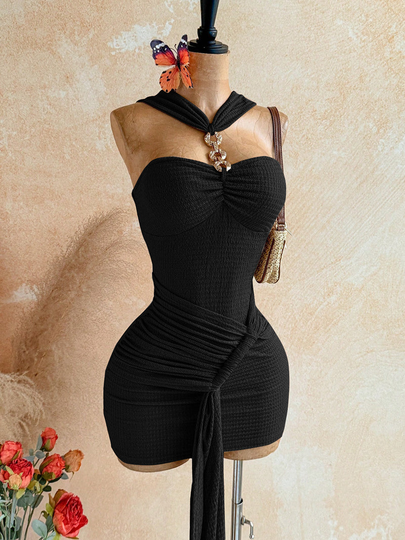 Solid Color Sleeveless Ruched Mini Dress GZIY 6515