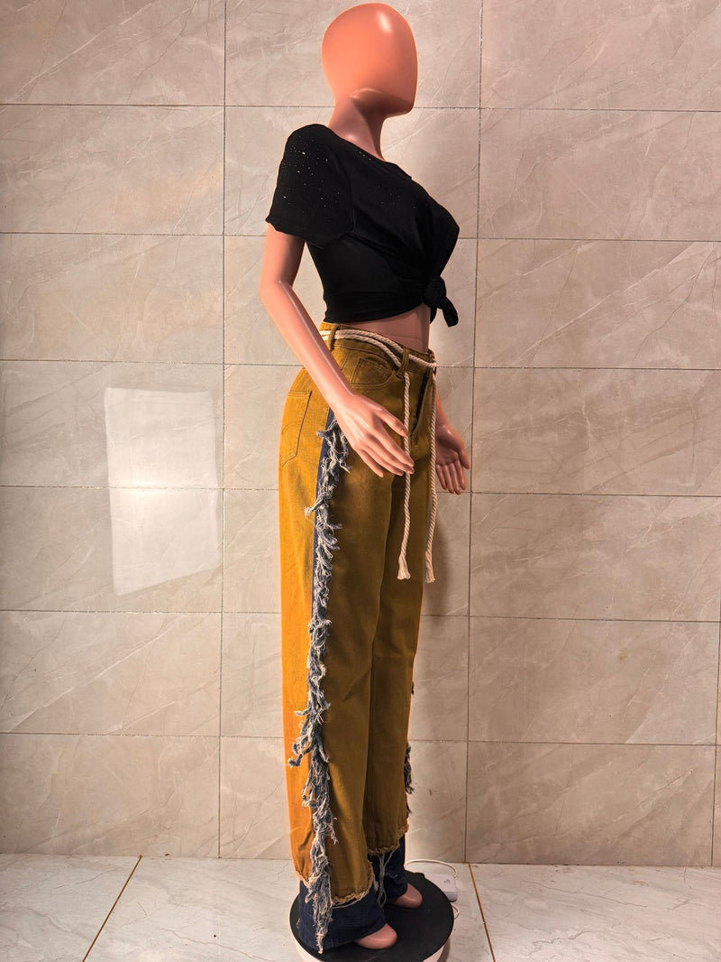 Tassel Contrast Color Jeans LA 6009