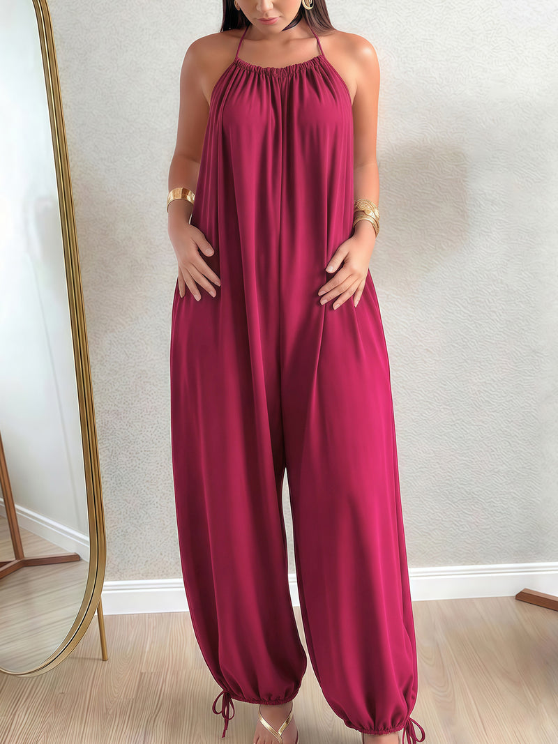 Solid Color Halterneck Backless Loose Jumpsuit HNIF ZM026