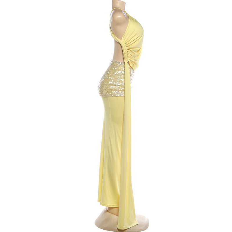 Single Shoulder Slash Neck Maxi Dress GZJQ R6S08362A