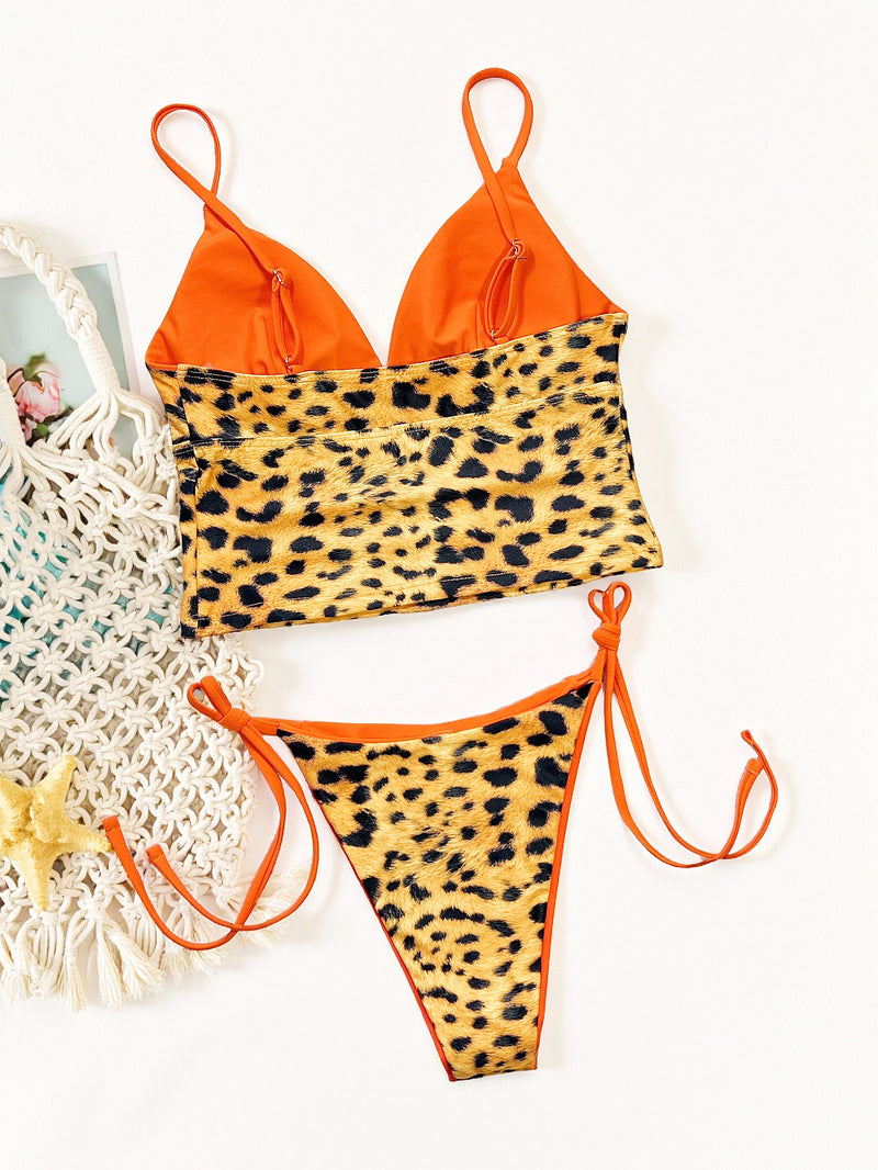 Leopard Print Tie Up Bikinis Swimsuit CSYZ G675WX
