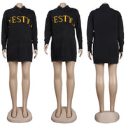 Letter Print Knitted Long Sleeve Pullover Sweater Top FSXF F355