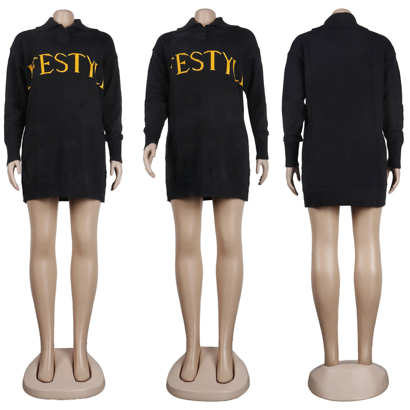 Letter Print Knitted Long Sleeve Pullover Sweater Top FSXF F355