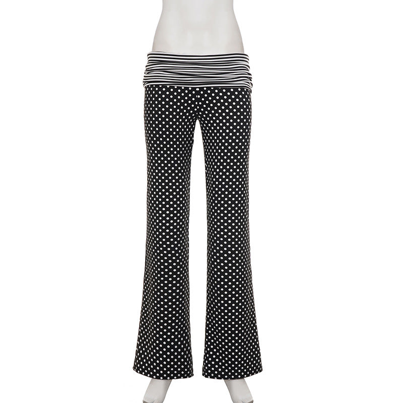 Polka Dot Print Ruched Straight Pants GPKJ MR50781
