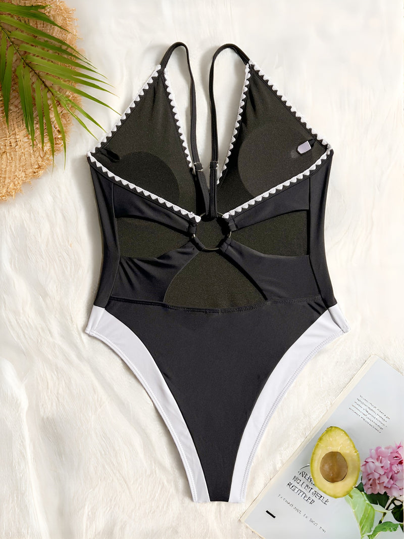 Sexy Color Block Backless One Piece Swimsuit CASF 6772