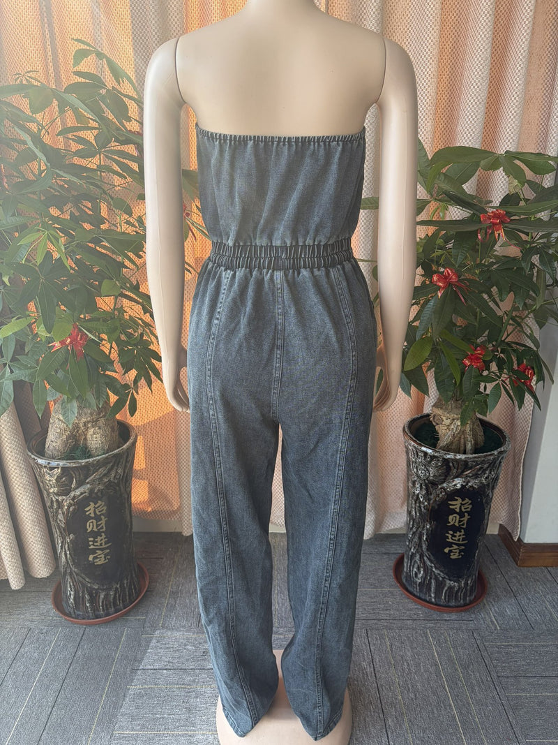 One Shoudler Denim Wide Leg Jumpsuit OSM 4506