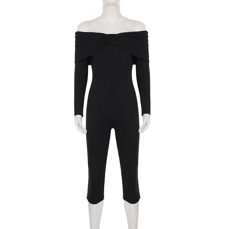 One Shoulder Long Sleeve Knits Jumpsuit GPKJ MR50928