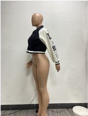 Printed Patchwork Ribbed Baseball Jacket NYF 8136