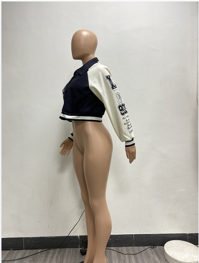 Printed Patchwork Ribbed Baseball Jacket NYF 8136