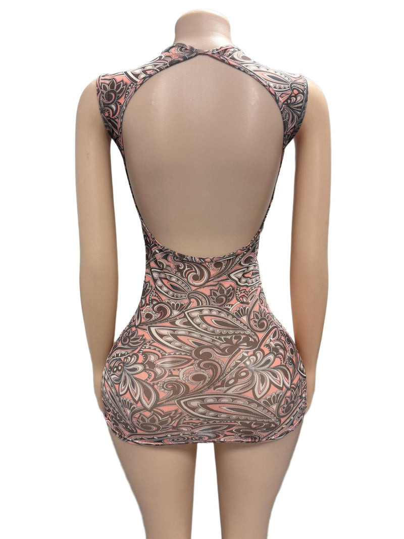Print Backless Sleeveless Mini Dress GFCF 1458