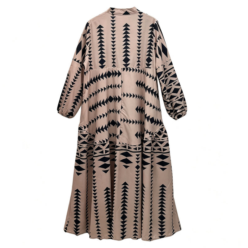Plus Size Print Long Sleeve Maxi Dress QMZF 1877